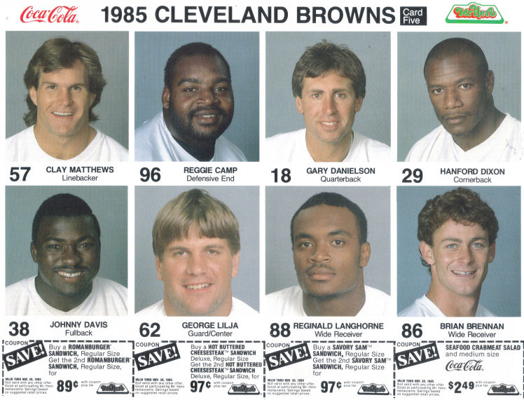 1985 Coca Cola/Mr. Hero Cleveland Browns #5 football card