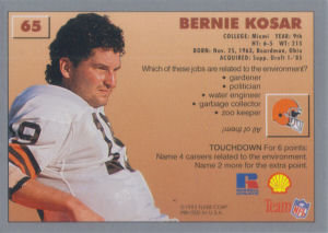 Bernie Kosar 1993 FACT Fleer Shell reverse #65 football card