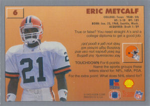 Eric Metcalf 1993 FACT Fleer Shell reverse #6 football card